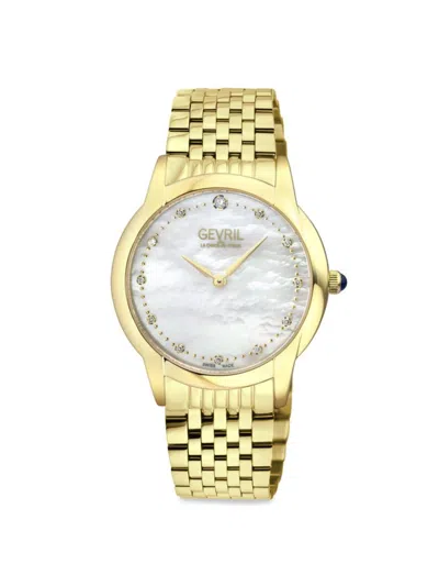 Shop Gevril Women's Airolo 36mm Stainless Steel Diamond & Mother Of Pearl Bracelet Watch In Sapphire