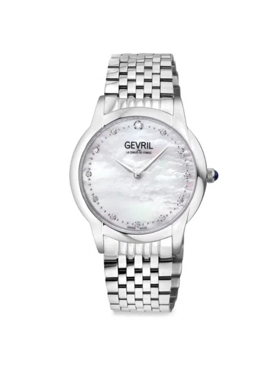 Shop Gevril Women's Airolo 36mm, Stainless Steel, Diamond & Mother Of Pearl Bracelet Watch In Sapphire