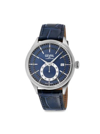 Shop Gevril Men's Empire 40mm Stainless Steel & Leather Strap Watch In Sapphire