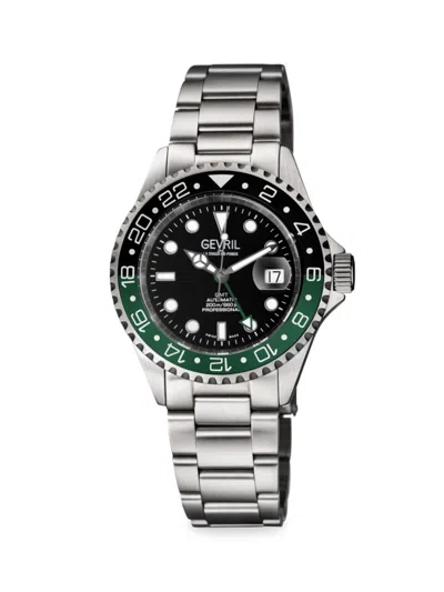 Shop Gevril Wall Street 43mm Blk Dial Blk/grn Ceramic Bezel, Stainless Steel Bracelet In Black