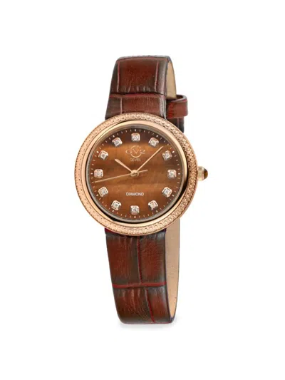 Gevril Women's Arezzo 33mm Ip Rose Goldtone Stainless Steel, Tiger's Eye, Diamond & Embossed Leather Strap In Rose