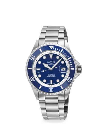 Shop Gevril Men's Wall Street 43mm Stainless Steel Bracelet Watch In Sapphire