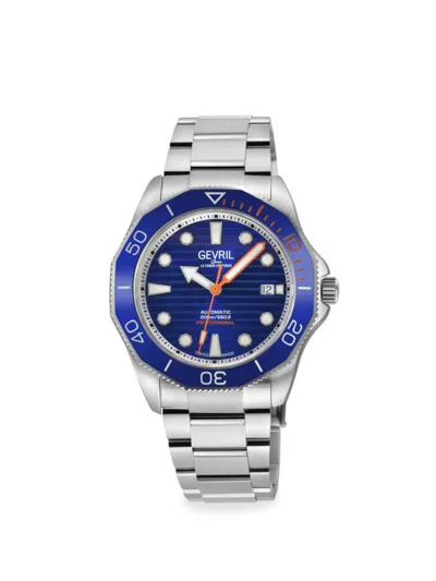 Shop Gevril Men's Pier 90 42mm Stainless Steel Bracelet Watch In Sapphire