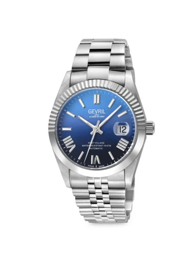 Shop Gevril Men's West Village Fusion Elite 40mm Stainless Steel Bracelet Automatic Watch In Cobalt