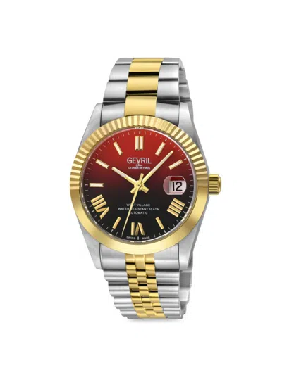 Shop Gevril Men's West Village Fusion Elite 40mm Two Tone Stainless Steel Bracelet Watch In Crimson