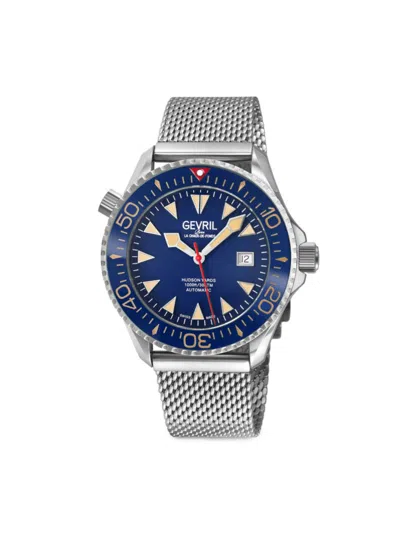 Shop Gevril Men's Hudson Yards 43mm Stainless Steel Bracelet Automatic Watch In Sapphire