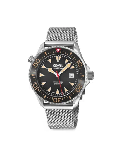 Shop Gevril Men's Hudson Yards 43mm Stainless Steel Automatic Bracelet Watch In Black