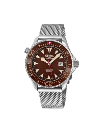 Shop Gevril Men's Hudson Yards 43mm Stainless Steel Bracelet Automatic Watch In Brown