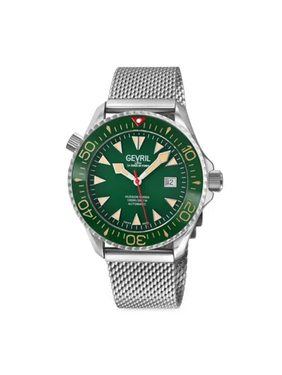 Shop Gevril Men's Hudson Yards 43mm Stainless Steel Automatic Bracelet Watch In Green