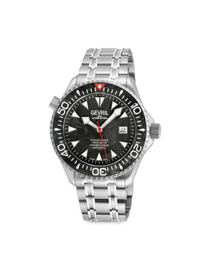 Shop Gevril Men's Hudson Yards 43mm Stainless Steel Bracelet Automatic Watch In Black