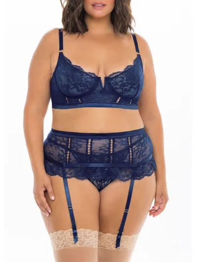 Shop Oh La La Cheri Women's Plus Adrienne 3-piece Bra & Garter Belt Set In Estate Blue