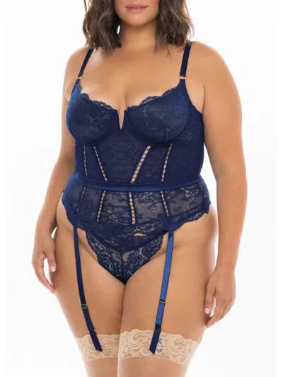 Shop Oh La La Cheri Women's Adrienne 3-piece Bra Garter Set In Estate Blue