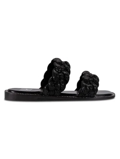Shop Ninety Union Women's Sunrise Rhinestone Braided Flat Sandals In Black