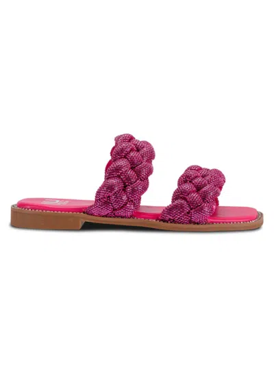 Shop Ninety Union Women's Sunrise Rhinestone Braided Flat Sandals In Fuchsia