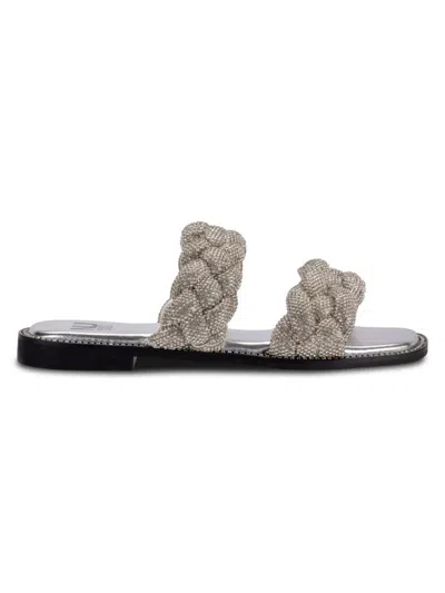 Shop Ninety Union Women's Sunrise Rhinestone Braided Flat Sandals In Silver