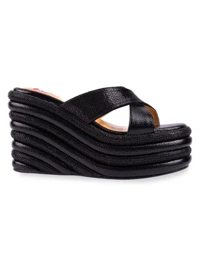 Shop Ashley Kahen Women's Carnival Metallic Wedge Sandals In Black