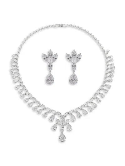 Shop Eye Candy La Women's Jennifer 2-piece Rhodium Plated, Crystal Earrings & Necklace Set In Brass