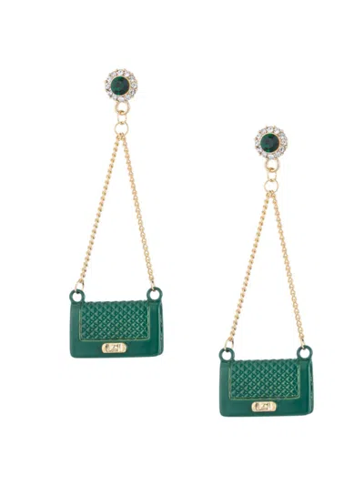 Eye Candy La Luxe Collection Green Purse Cubic Zirconia Crystal Drop Earrings In Green