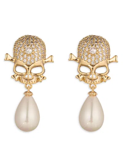 Eye Candy La Cz Double Skull Statement Earrings In Brass