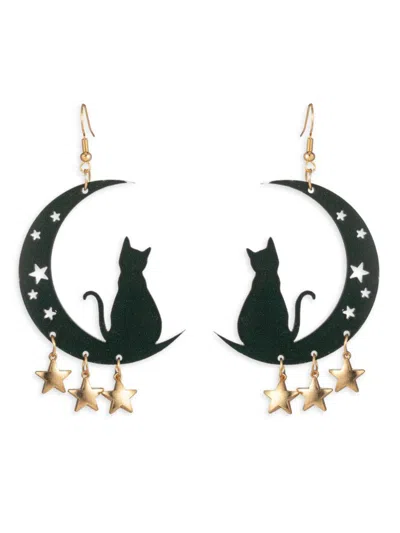 Eye Candy La Women's Luxe 18k Goldplated & Acrylic Black Cat Moon Dangle Earrings In Black