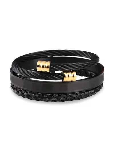 Shop Eye Candy La Men's 3-piece Mason Titanium Bracelet Set In Black