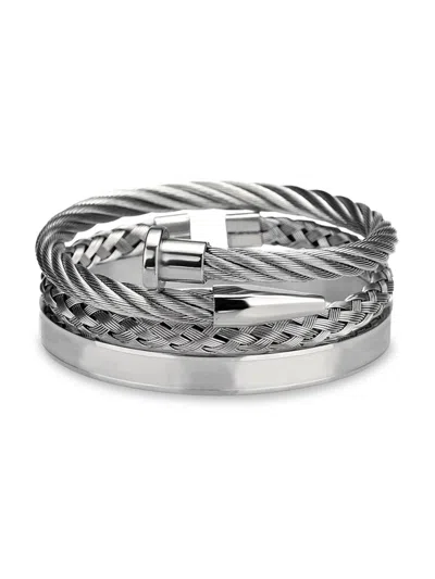Shop Eye Candy La Men's 3-piece Mason Titanium Bracelet Set In Grey