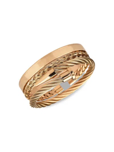 Shop Eye Candy La Men's 3-piece Goldtone Cuff Bracelet Set In Neutral