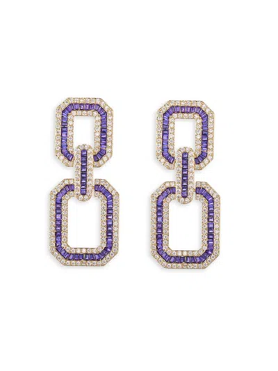 Shop Eye Candy La Women's Sophie 18k Goldplated & Cubic Zirconia Drop Earrings In Purple