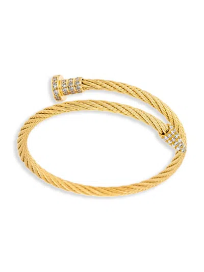 Shop Eye Candy La Men's Premium Alain Goldtone Titanium & Cubic Zirconia Spike Nail Wire Cuff Bracelet In Neutral