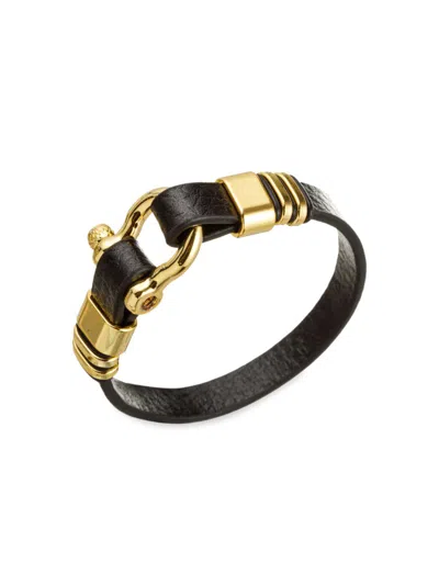 Shop Eye Candy La Men's Benoit Leather & Goldtone Titanium Bracelet In Neutral