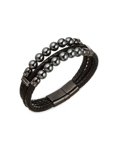 Shop Eye Candy La Men's Leather, Titanium & Agate Beads Braided Bracelet In Neutral