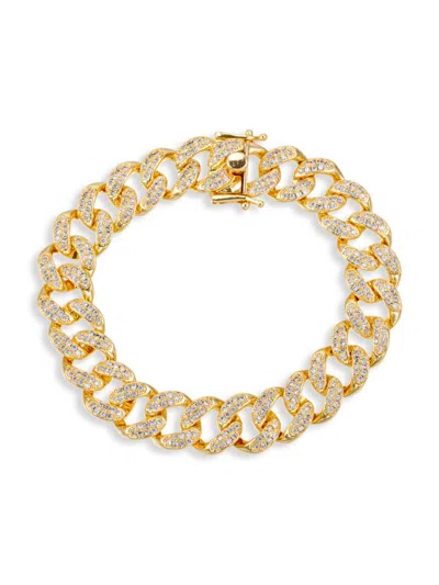 Shop Eye Candy La Men's Premium Emile 18k Goldplated Titanium & Cubic Zirconia Cuban Link Bracelet In Neutral