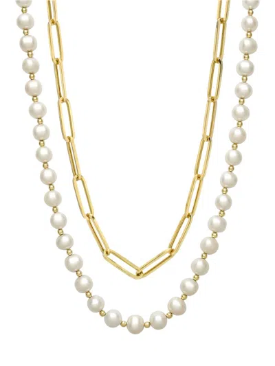 Shop Eye Candy La Men's Gerard 2-piece Goldtone Titanium & Pearl Chain Necklace Set In Neutral