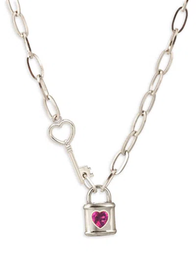 Shop Eye Candy La Women's Luxe Ivanna Cubic Zirconia Lock Pendant Necklace In Neutral