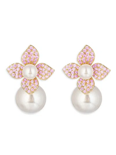 Eye Candy La Women's Luxe Victoria 14k Goldplated, Cubic Zirconia & Simulated Pearl Stud Flower Earrings In Brass