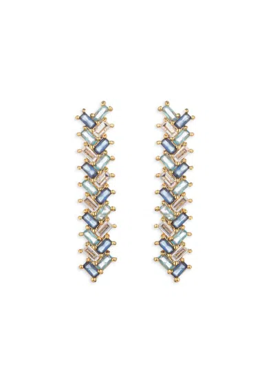 Shop Eye Candy La Women's Luxe Aurora Goldtone & Cubic Zirconia Zig Zag Earrings In Brass