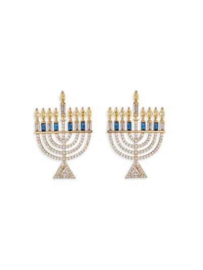 Shop Eye Candy La Women's Luxe Goldtone & Cubic Zirconia Hannukah Menorah Drop Earrings In Brass