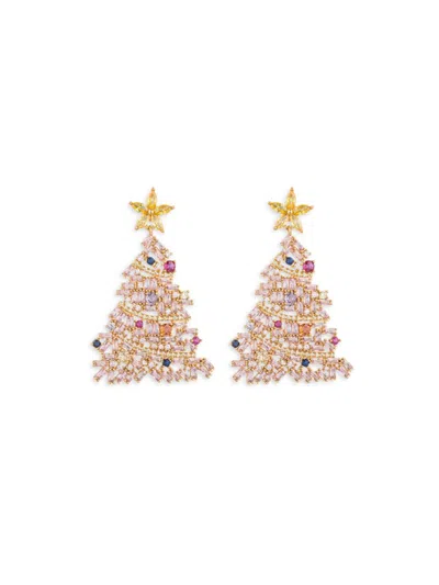 Shop Eye Candy La Women's Luxe Goldtone & Cubic Zirconia Christmas Tree Drop Earrings In Brass