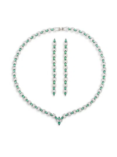 Shop Eye Candy La Women's Luxe Elizabeth 2-piece Silvertone Cubic Zirconia Necklace & Earrings Set In Brass
