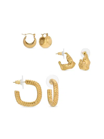 Shop Eye Candy La Women's Luxe Clara Set Of 3 Goldtone Earrings In Neutral