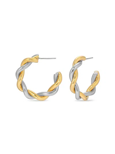 Shop Eye Candy La Women's Luxe Ellie Two Tone Wire Half Hoop Earrings In Neutral