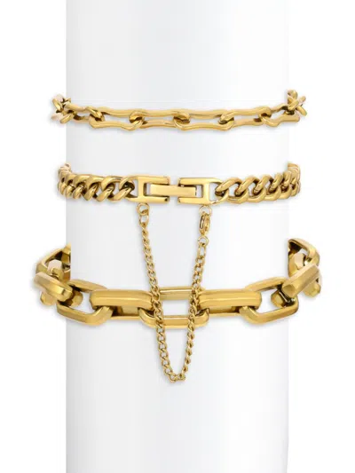 Shop Eye Candy La Women's Sarah 3-piece Goldtone Link Bracelet Set In Neutral