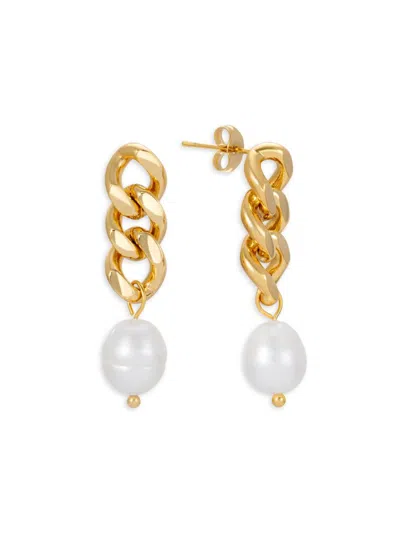 Shop Eye Candy La Women's The Luxe Gia 14k Goldplated & Shell Pearl Chain Earrings In Neutral