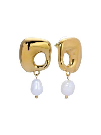 Shop Eye Candy La Women's Luxe Gloria 14k Goldplated & Shell Pearl Drop Earrings In Neutral