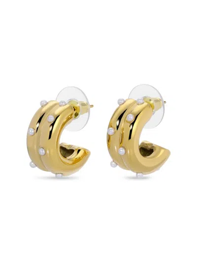 Shop Eye Candy La Women's Luxe Iris 14k Goldplated & Faux Pearl Huggie Cuff Earrings In Neutral