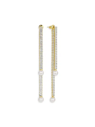 Eye Candy La Women's Luxe Aziza Goldtone, Cubic Zirconia & Simulated Pearl Dangle Fringe Earrings In Brass