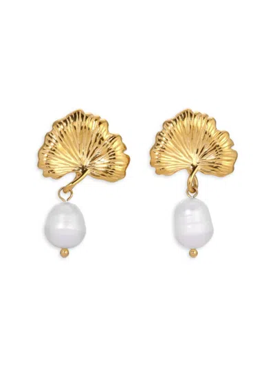 Shop Eye Candy La Women's Luxe Rana Goldtone & Faux Pearl Ginkgo Drop Earrings In Neutral