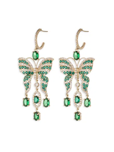 Shop Eye Candy La Women's Luxe 18k Goldplated & Cubic Zirconia Monarch Butterfly Drop Earrings In Neutral