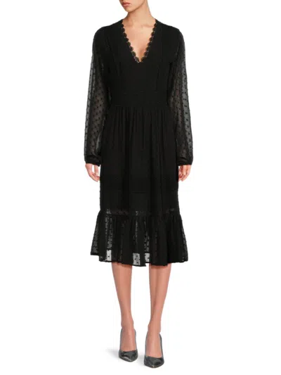 Shop Saks Fifth Avenue Women's Swiss Dot Midi Dress In Black