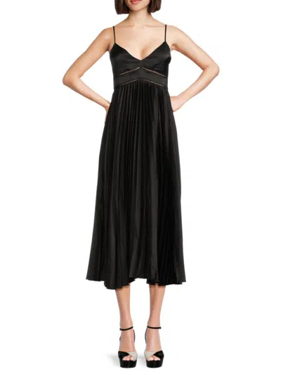 Shop Saks Fifth Avenue Women's Accordion Pleated Satinmidi Dress In Black